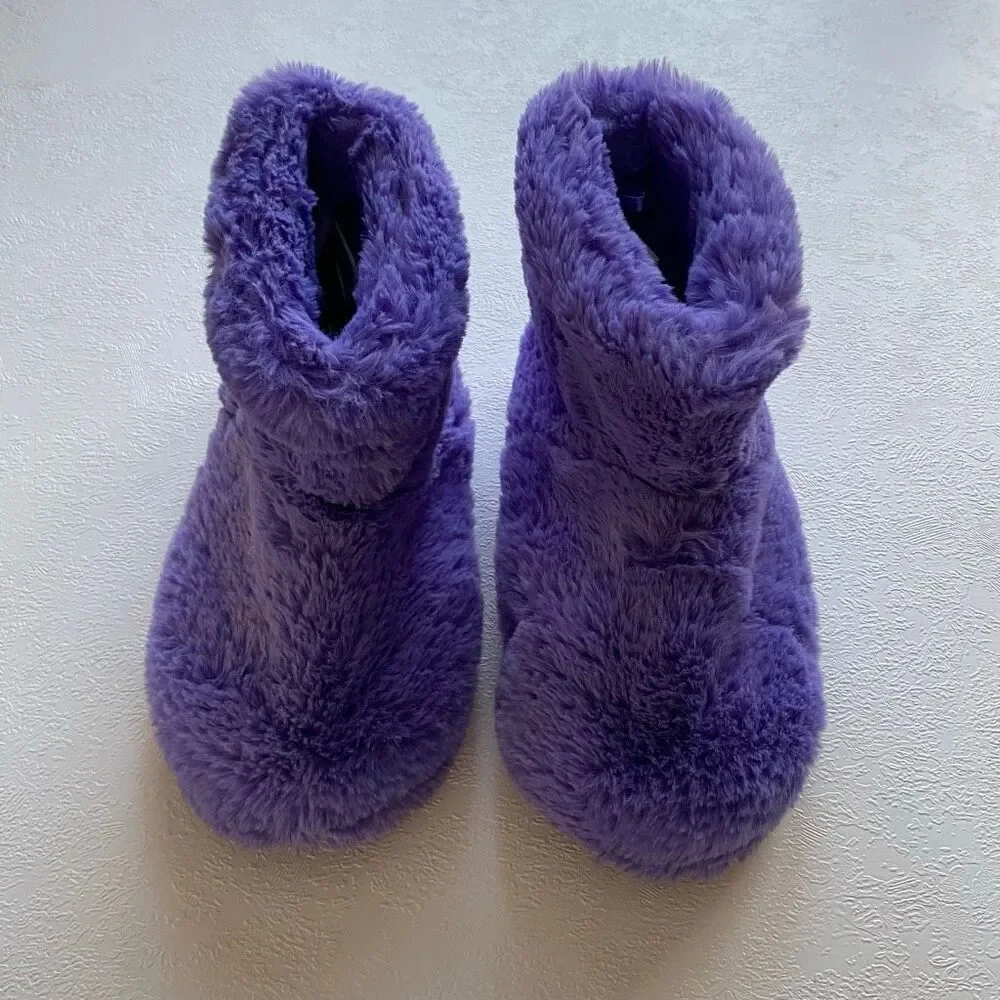 Aerie Purple Faux Fur Bootie Slippers Size S Cozy Plush Winter House Shoes - Picture 2 of 7
